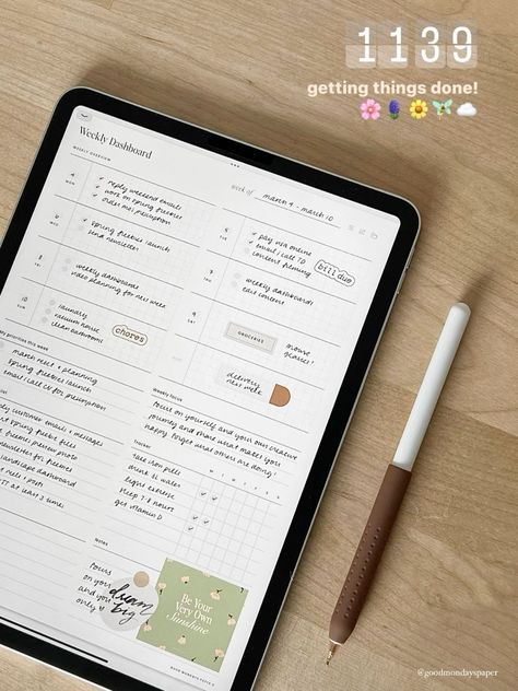 Getting Organized in 2024 with Good Mondays P Weekly Dashboard, Notion Template, Get Organized, Getting Organized, Digital Planner, Tablet, Track