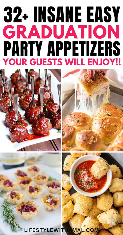 Finger Foods For Backyard Party, Finger Foods For Graduation Party Simple, Grad Food Party Ideas, Easy Appetizers For Graduation Party, Easy Food For Outdoor Party, Snack Ideas For Graduation Party, Appetizers For Big Party, Finger Foods For Open House, Grad Snack Ideas