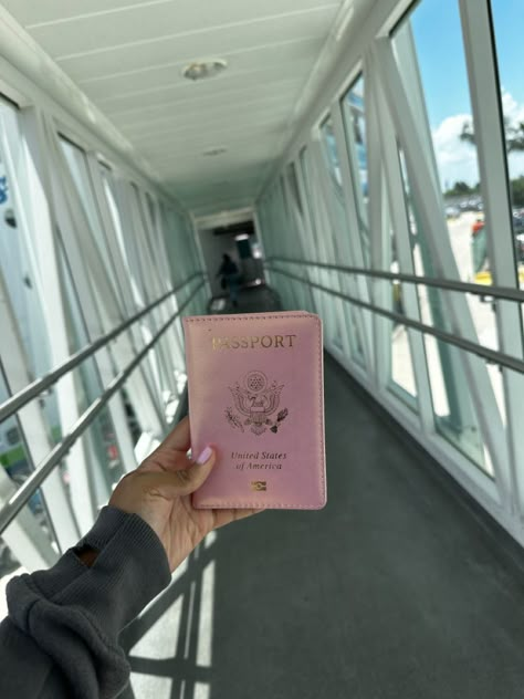 Pass Port Aesthetic, Pink Airport Aesthetic, Travel Pics For Vision Board, Travel Vision Board Aesthetic, Pink Vacation Aesthetic, 2024 Vision Board Aesthetic Pictures Pink, Pink Passport Aesthetic, Travel Passport Aesthetic, Passport Travel Aesthetic