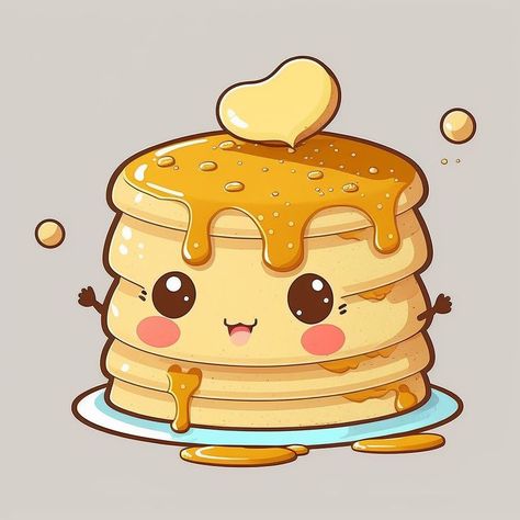 A very cute and happy pancakes that are very tasty looking. Cute Pancakes, Pancake Pictures, Advance Birthday Wishes, Pancake Drawing, Pet Advertising, 30 Day Drawing Challenge, Pancake Art, Mini Pancakes, Coffee Illustration