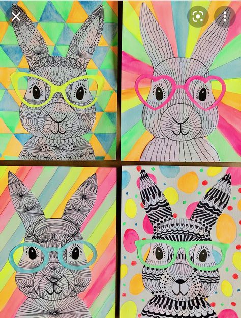 Bunnies Drawing, Art 2nd Grade, Påskeaktiviteter For Barn, Drawing Easter, Easter Art Project, Zentangle Drawing, Classe D'art, Bunny Templates, Spring Art Projects