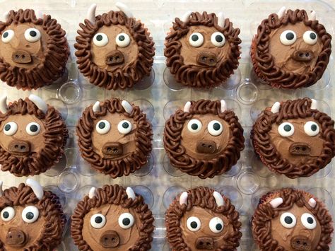 Rumble cupcakes, OKC Thunder Rumble Bison Cupcakes, Buffalo Cupcakes, Sasquatch Cupcakes, Beaver Cupcakes, Monster Jam Cupcakes, Wildlife Cupcakes, Fun Birthday Ideas, 2022 Graduation, Farm Fun