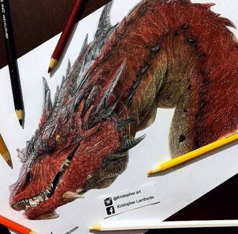 By Kristopher Lambertin Smaug Dragon, Tolkien Tattoo, Pencils Drawings, Drawing Dragon, Dragon Heads, Dragon Riders, The Hobbit Movies, Cool Pencil Drawings, Art Station