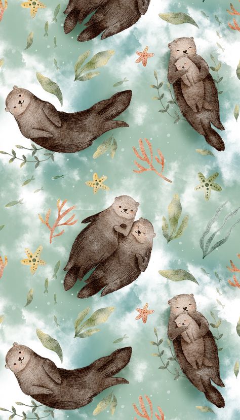 Otter Backgrounds, Cute Otter Wallpaper, Otters Illustration, Otter Wallpapers, Otter Watercolor, Sleeping Otters, Otter Pattern, Photoshop Ipad, Summer Prints Wallpaper