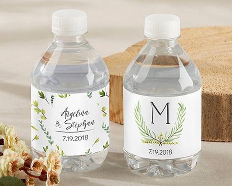 SET of 24 Personalized Water Bottle Labels Botanical Garden Monogram Scallops Sticker Bottle Wrap Ru Bridal Shower Favors Diy, Personalized Water Bottle Labels, Personalized Wedding Stickers, Water Bottle Labels Wedding, Garden Wedding Favors, Wedding Water Bottles, Botanical Garden Wedding, Photo Diy, Personalized Water Bottle