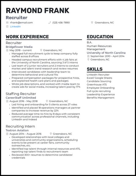 7 Top Recruiter Resume Examples That Worked in 2022 Talent Acquisition Recruiter, Minutes Of Meeting, Recruiter Resume, Federal Resume, Cv Example, Internship Resume, Resume Pdf, Job Interview Preparation, Resume Format For Freshers