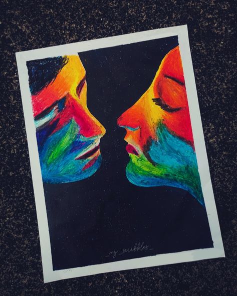 Couple drawing with oil pastels Couple Oil Pastel Drawings, Crayon Painting Oil Pastels, Oil Pastel Crayons Drawing, Oil Pastel Drawings Aesthetic, Crayon Drawing Aesthetic, Oil Pastels Drawing, Holi Drawing, Drawing With Oil Pastels, Relationship Drawings