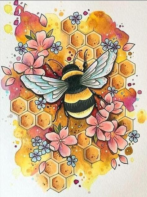 Bee Drawing, Arte Doodle, Bee Painting, Coffee Drawing, Tutorials Drawing, Bee Tattoo, Bee Art, Bees Knees, A Drawing