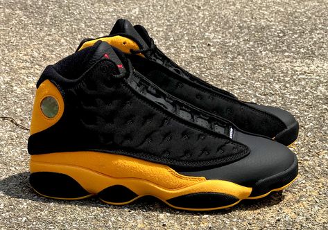 Yellow Jordans, Jordan Retro 13 Black, Air Jordan Retro 13, Retro 13, Jordan 13 Shoes, Jordan Shoes Girls, Black Jordans, Jordan Shoes Retro, Carmelo Anthony