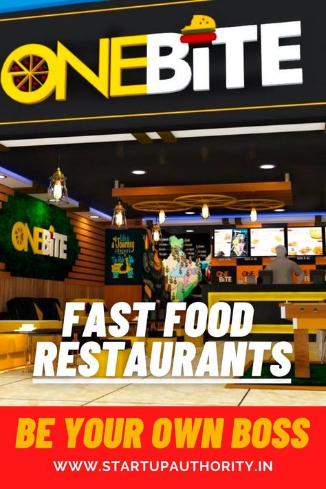 One Bite Franchise: One Bite is a lively and engaging fast food restaurant that offers a wide variety of foods to our customers in a pleasing manner also this very unique and best fast-food franchise is affordable and easy to manage Fast Food Names Ideas, Fast Food Restaurant Design, Franchise Design, Kebab Shop, Food Court Design, Local Fast Food, Cafe Designs, Food Franchise, Shop Name Ideas