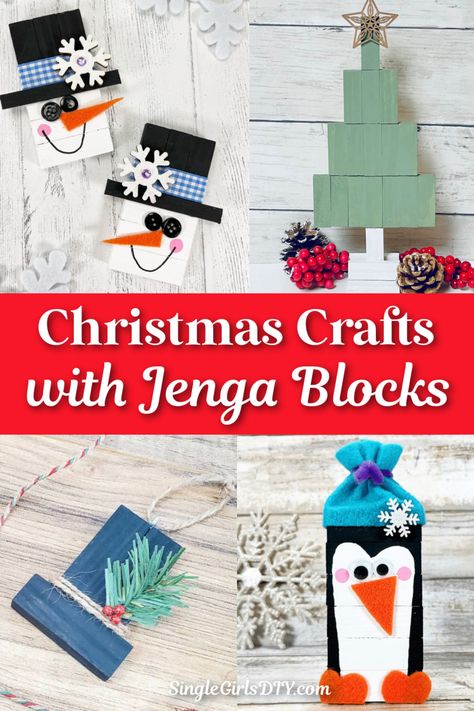 Dollar Tree Jenga Block Crafts Christmas, Diy Jenga Blocks Ideas, Easy Diy Ornaments, Jenga Diy, Fun Winter Crafts, Jenga Blocks, Ornaments To Make, Christmas Craft Ideas, Christmas Crafts To Make