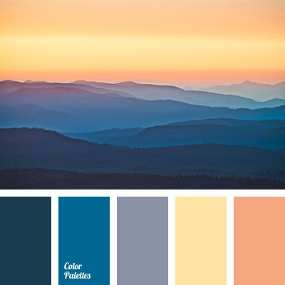 The combination of shades of dark blue and yellow colours in this palette looks noble and balanced thanks to the softness of the transitional tones. Playin. In Color Balance, Sunset Color Palette, Shades Of Dark Blue, Color Palette Ideas, Wall Living Room, Palette Ideas, Color Palate, Design Seeds, Color Balance