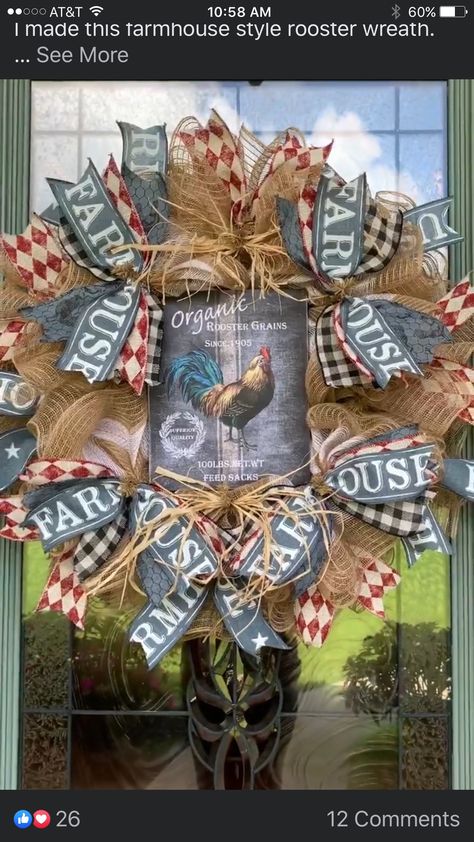 Rooster Wreaths, Chicken Christmas Wreath, Chicken Feather Wreath, Farm Animal Wreath, Deco Mesh Horse Head Wreath, Rope Wreath Diy, Chicken Coop Wreaths & Garlands, Farm Animal Crafts, Burlap Mesh Wreath