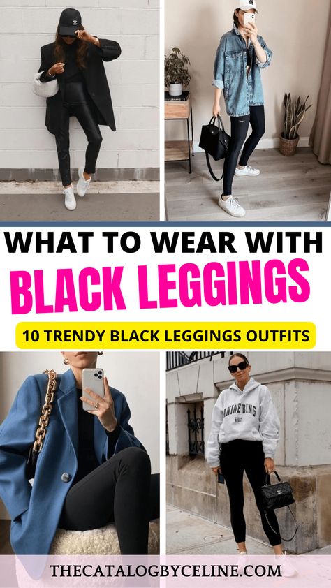 Black Leggings Outfits that You Need to Try - The Catalog Travel Leggings Outfit, What To Wear With Black Leggings, Black Leggings Outfit Winter Casual, How To Style Black Leggings, Black Leggings Outfit Spring, Tights Outfits Casual, Black Leggings Outfit Summer, Leggings Travel Outfit, Sports Leggings Outfit