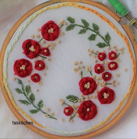 Stitch Along With Me (Embroidery Pattern 2) | Fas Kitchen Hand Embroidery Rose Pattern, Rose Flower Embroidery Designs, Rose Emboirdery, Woven Rose Embroidery Design, Rosebud Embroidery, Rose Embroidery Designs, Embroidered Canvas Art, Embroidery Stitches Beginner, Making Flowers