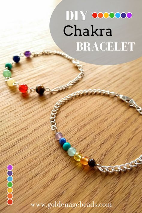 How to Make a 7 Chakra Bracelet (2 Ways) | Golden Age Beads How To Make Chakra Bracelet, Chakra Necklace Diy, Chakra Bracelet Meaning, Chakra Bracelet Diy, Mala Necklace Diy, Chakra Stones Jewelry, Mala Beads Diy, Chakra Beads Bracelet, Jasper Bead Bracelet