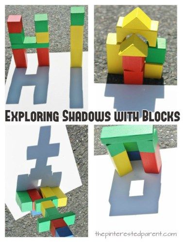 Exploring shadow & light with blocks, bodies & nature painting. These are wonderful spring & summer activities that you can do with your kids while exploring shadow & light outdoors Building Blocks Ideas, Shadow Activities, Steam Activity, Block Center, Block Area, Block Play, Shadow Light, Outdoor Education, Creative Curriculum