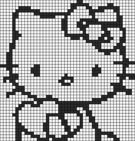 Crochet Tapestry Black And White, Hello Kitty Crochet Tapestry, Miffy Alpha Pattern, Pixel Grid Ideas Crochet With Mahum, Sanrio Alpha Pattern, Hello Kitty Alpha Pattern, Black And White Alpha Pattern, Alpha Grids, Grid Pattern Crochet