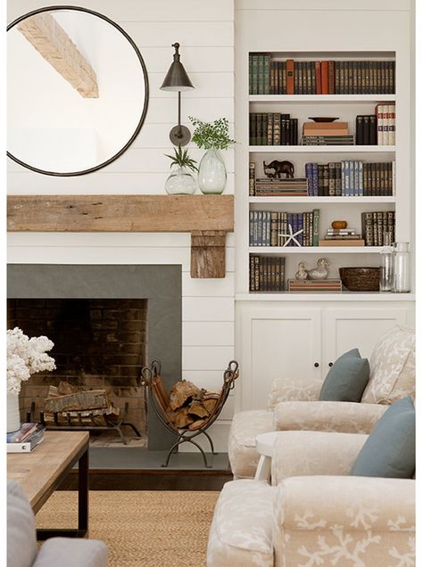 Timeless Decorating Ideas, Fireplace Mantle Designs, Brick Fireplace Mantles, Design Camino, Wood Mantle, Aspen Wood, Fireplace Built Ins, Farmhouse Fireplace, Fireplace Remodel