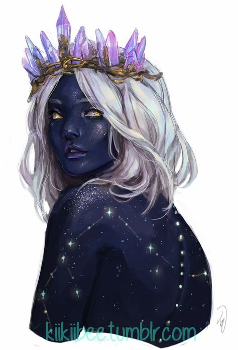 kiikiibee: “commission of a starry OC for @natalievynguyen! (based on this piece by serafleur) ” Elf Rogue, Warrior Angel, Lilac Hair, Airbrush Art, Goddess Art, Afro Art, Arte Fantasy, Character Portraits, A Drawing