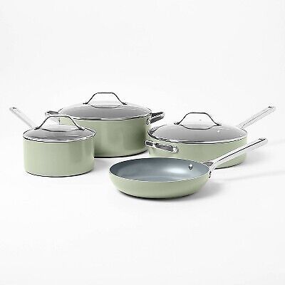 Premium Quality 7pc Nonstick Ceramic Coated Aluminum Cookware Set Sage Green - Figmint, Home Decor All Clad Slow Cooker, Mini Pie Pans, Turkey Platter, Induction Cooking, Making Pasta, Ceramic Cookware, Stock Pots, Electric Stove, Induction Cooktop