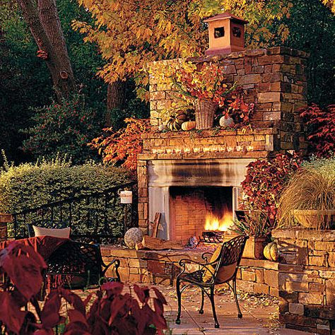 A Gathering Place Fall Outdoor Fireplace, Outdoor Fireplaces Ideas, Outdoor Fireplace Decor, Outdoor Pavillion, Fall Patio, Fireplaces Ideas, Outdoor Fireplace Designs, Outdoor Fireplaces, Patio Fireplace