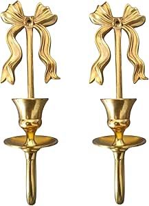 TerkCo Brass Wall Candle Sconces Wall Decor Set of 2,Antique Gold Bowtie Candle Stick Holders,Wall Mounted Wall Decoration,for Living Room,Dining Room, Bedroom（No Candle (Gold 1) Gold Bowtie, Wall Candle Sconces, Candle Gold, Wall Candle, Candle Stick Holders, Decoration For Living Room, Gold Candles, Candle Wall Sconces, Wall Candles