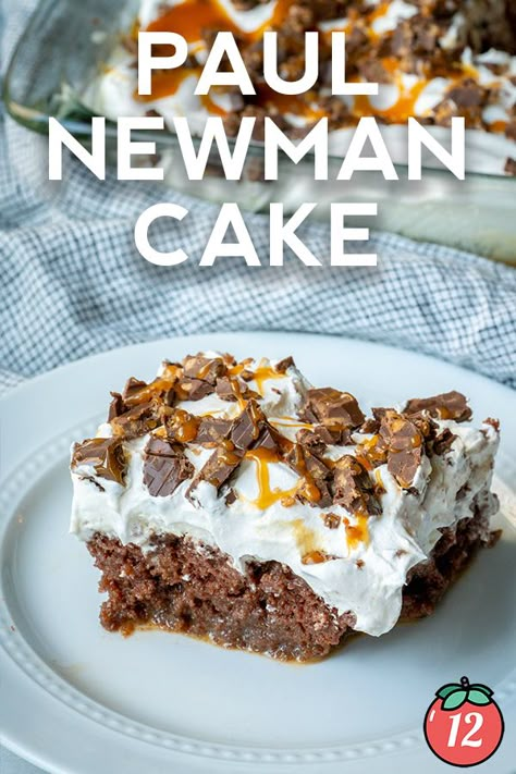 Paul Newman Cake | 12 Tomatoes Paul Newman Cake, Butterscotch Topping, Heath Bar, Tomatoes Recipes, 12 Tomatoes Recipes, Poke Cakes, 12 Tomatoes, Cake Making, Paul Newman