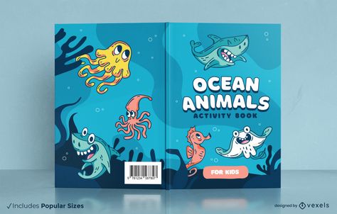 Ocean animals cartoon book cover design Cartoon Book Cover Design, Cartoon Book Cover, Ocean Magazine, Booklet Cover Design, Adobe Illustrator Portrait, Booklet Cover, Amazing Book Covers, Black Canvas Art, Animals Cartoon