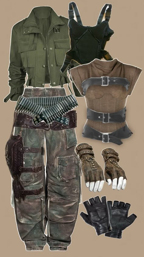 Apocalypse Party Outfit, Apocalypse Oc Design, Dystopian Apocalypse Outfit, Desert Apocalypse Outfit, Apocalyptic Fashion Women Outfits, Apocolypse Aethstetic Clothes, Apocolapyse Outfits, Survivor Clothes, Apocalyptic Aesthetic Outfits