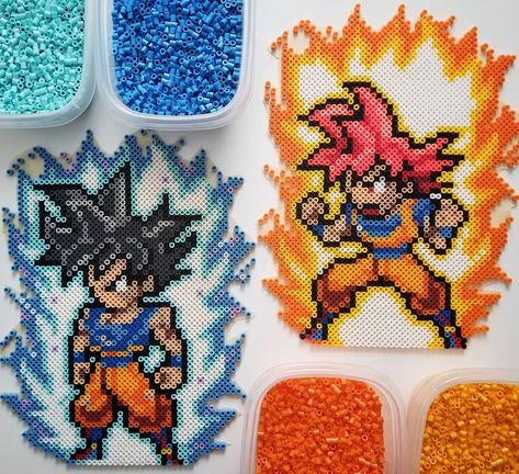 Tara | Perler & DBZ en Instagram: “Gokuuuu Credit to Que for the pixel art design. #perler #perlerbeads #artkal #hama #dbz #dragonball #dragonballz #dbs #dragonballsuper…” Nerdy Perler Beads, Melted Bead Crafts, Pokemon Perler Beads, Dragon Ball Super Wallpapers, Nerd Crafts, Perler Art, Pixel Art Templates, Diy Perler Bead Crafts, Perler Bead Templates