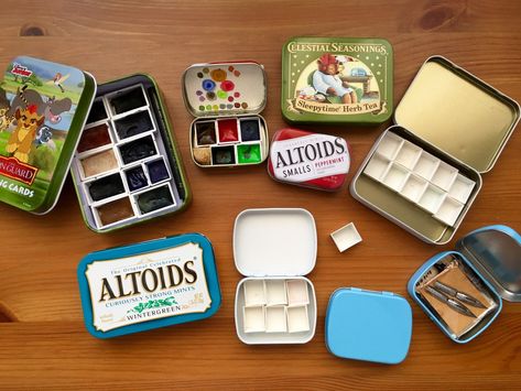 DOODLEWASH REVIEW: Homemade Travel Palettes - Doodlewash® Altoids Tin Watercolor, Altoid Paint Tins, Watercolor Tin, Pans People, Travel Art Kit, Watercolor Pans, Blister Packaging, Mint Tins, Watercolor Kit