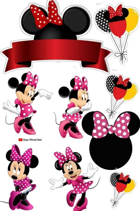 Decoupage FE2 Minnie Mouse Cake Topper Printable, Kue Mickey Mouse, Mickey Mouse Topper, Mickey And Minnie Mouse Cake, Minnie Cake Topper, Topper Minnie Mouse, Printable Topper, Minnie Mouse Printables, Minnie Mouse Clubhouse