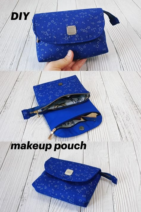 Pouch Without Zipper, Small Bags Diy, Cute Makeup Pouch, Makeup Pouch Diy, Diy Pouch No Zipper, Clutch Sewing, Double Zipper Pouch, Sewing Handbag, Sewing To Sell