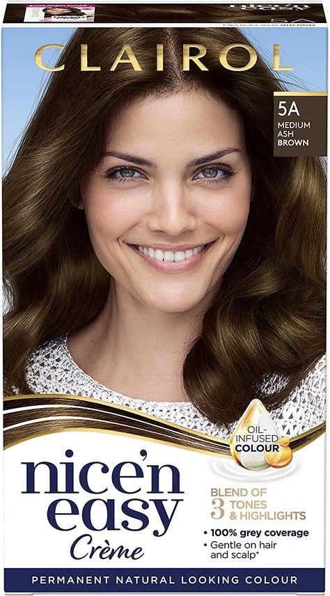 Clairol Nice' n Easy Crème, Natural Looking Oil Infused Permanent Hair Dye, 5A Medium Ash Brown 177 ml: Amazon.co.uk: Beauty Brown Hair Short, Mahogany Brown Hair, Medium Ash Brown, Mahogany Hair, Medium Ash Blonde, Grey Hair Coverage, Black Henna, Brown Hair Color, Hair Color Cream