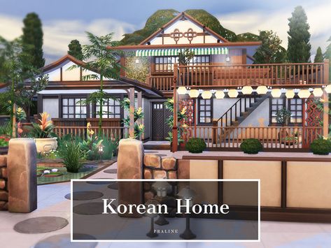 Pralinesims' Korean Home Sims 4 Japanese House, Sims 4 Korean, Korean House Design, Japanese Mansion, Traditional Korean House, Korean House, The Sims 4 Lots, Asian House, Kpop Ideas