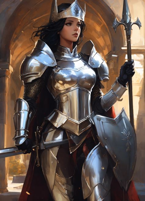 Female Royal Guard, Silver Armor, Greg Rutkowski, Royal Guard, Alphonse Mucha, Knights, Black Hair, History, Silver