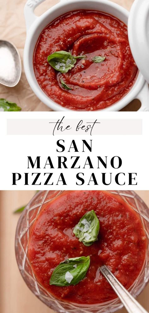 This homemade San Marzano pizza sauce is the best and will make any pizza taste restaurant-worthy in 30 minutes with just 5 ingredients. Use this fresh sauce as the base for your favorite pizza or as a dip for warm focaccia to elevate your next Italian night! San Marzano Pizza Sauce, Casserole Pizza, Low Carb Pizza Crust, Pizza Oven Recipes, Authentic Italian Pizza, Vegetarian Italian, Pizza Sauce Recipe, Pizza Sauce Homemade, Pizza Casserole