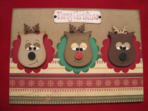 Owl Punch Cards, Winter Karten, Punch Art Cards, Reindeer Card, Owl Punch, Owl Card, Stampin Up Christmas Cards, Punch Art, Punch Cards