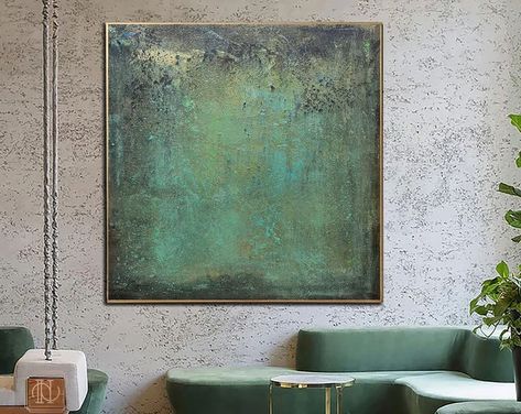 Minimalist abstract wall art green - Etsy Wabi Sabi Wall Art, Painting Canvas Wall, Oil Painting Canvas, Grand Art Mural, Nordic Minimalism, Green Texture, Painting Art Lesson, Art Texture, Art Green