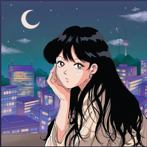 Animation Aesthetic, Aesthetic Cover, City Pop, Anime Animation, Anime Aesthetic, Hair, Anime, Black