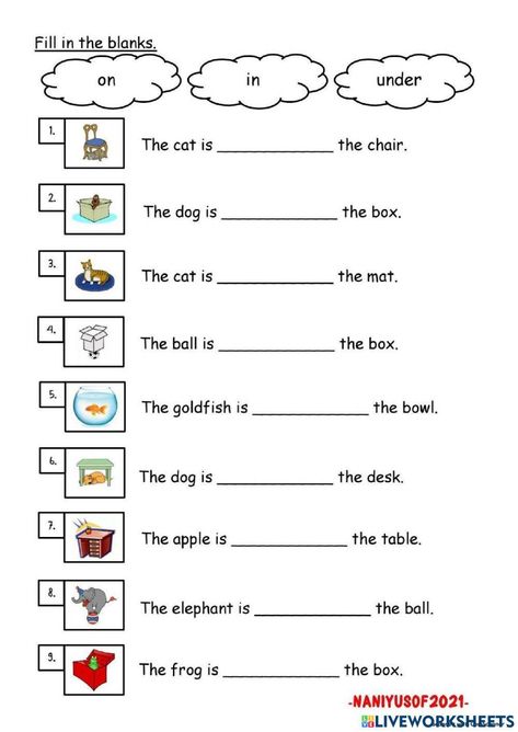 Preposition Worksheets In On Under, In On Under Worksheet, In On Under Worksheet For Kids, In On Under, In On At, Good Morning Letter, Lkg Worksheets, Preposition Worksheets, English Help