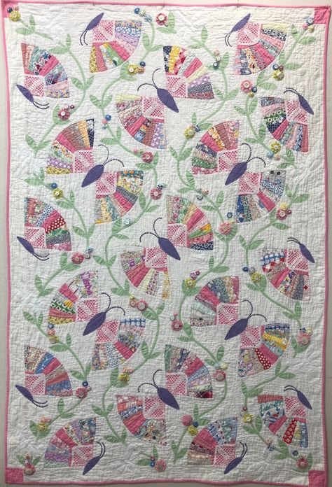 Fan Quilts, Rhonda Dort, Pink Fan, Quilts Blocks, Quilted Projects, Vintage Quilts Patterns, Applique Stitches, Quilt Retreat, Butterfly Quilt