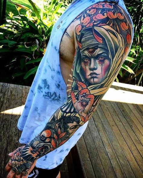 Stand out from the crowd! We've collected 50+ neo-traditional tattoo ideas for men and women. 10+ of the most popular categories: portraits, Japanese, and more. Traditional Tattoo Filler, 15 Tattoo, Mangas Tattoo, Tattoo Sleeve Filler, Neo Tattoo, Monster Tattoo, Tattoo Filler, Traditional Tattoo Sleeve, Skeleton Hand Tattoo