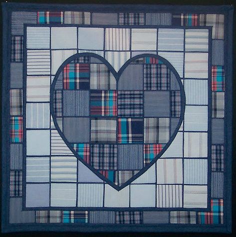 Create a Loving Memory Quilt from Men's Shirts - Quilting Digest Throw Quilt Size, Necktie Quilt, Liberty Quilt, Fusible Applique, Heart Quilt Pattern, Memory Quilts, Memory Quilt, Heart Quilt, Shirt Quilt