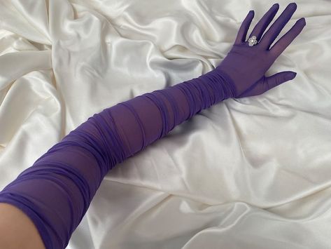 Ruched DARK PURPLE Extreme Length Over Elbow Length Semi Sheer Gloves, Very Long Bridal Cosplay Costume Glove Dress Tights Stretch Gift Drag - Etsy Bridal Gloves Long, Net Gloves, Opera Length Gloves, Sheer Gloves, Gloves Dress, Purple Gloves, Dress Tights, Stretch Tights, Hen Party Outfits