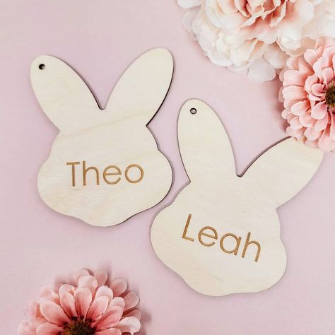 38 Likes, 2 Comments - Vancouver Laser Cut Co. (@vancouverlasercutco) on Instagram: “Hoppy first day of #march! 🐰💕 These custom bunny tags are available as per request, DM us today if…” Boho Easter Basket, Christmas Card Book, Wedding Stirrers, Boho Easter, Drink Stirrers Wedding, Bunny Easter Basket, Wedding Bridal Party Gifts, Boys Easter Basket, Place Card Table Wedding