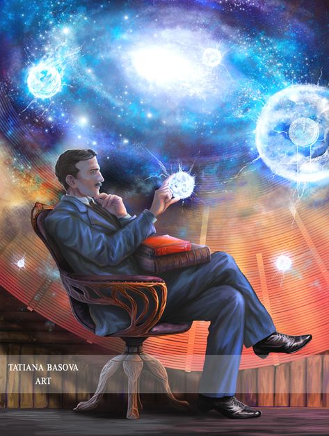 Nikola Tesla Art Painting Portrait, spiral coil, tesla coil, universe, fireballs Nikola Tesla Art, Tesla Inventions, Nicola Tesla, Nicolas Tesla, Tesla Coil, Valentine Photography, Cs Lewis, Painting Portrait, Nikola Tesla