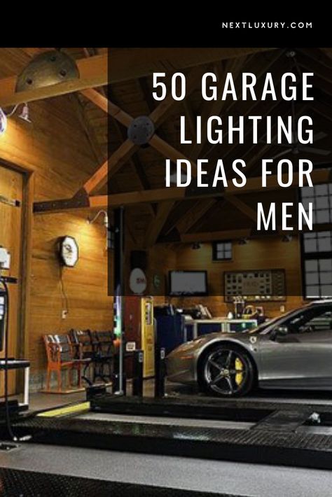 Did you know that the quickest way to pull off a complete garage renovation is simply by changing the light fixtures? Let’s explore how a change in illumination can revamp the entire masculine arena!If the old on-off switch is just not bringing the gusto anymore, then it’s time to add some glowing extravagance with a stellar lighting redesign. #nextluxury #homedesign #homedecor #homedecorideas Garage Lights Interior Ceilings, Garage Lighting Ideas, Garage Door Lights, Man Cave Lighting, Interior Wall Sconces, Calming Interiors, Home Decor Ideas Modern, Cool Garages, Hanging Christmas Lights