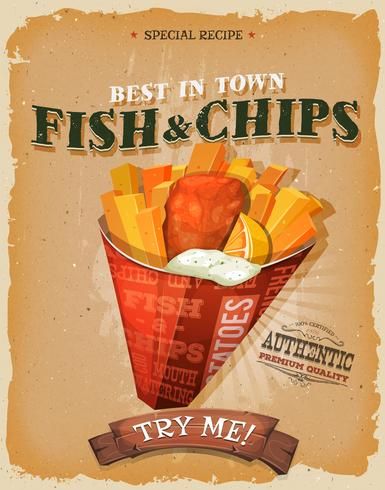 Grunge And Vintage Fish And Chips Poster English Fish And Chips, Fish N Chips, Baseball Birthday Party, Retro Advertising, Retro Sign, British Food, Metal Wall Sign, Grunge Textures, Vintage Fishing